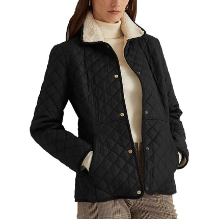 Ralph Lauren Women's Corduroy Trim Quilted Coat Black - Hemen Kargoda