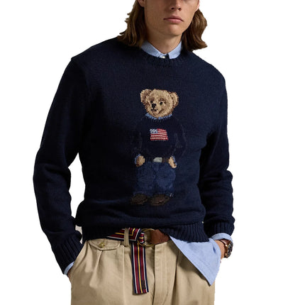 Polo Ralph Lauren Men's Polo Bear Cotton-Linen Sweater Bear Navy