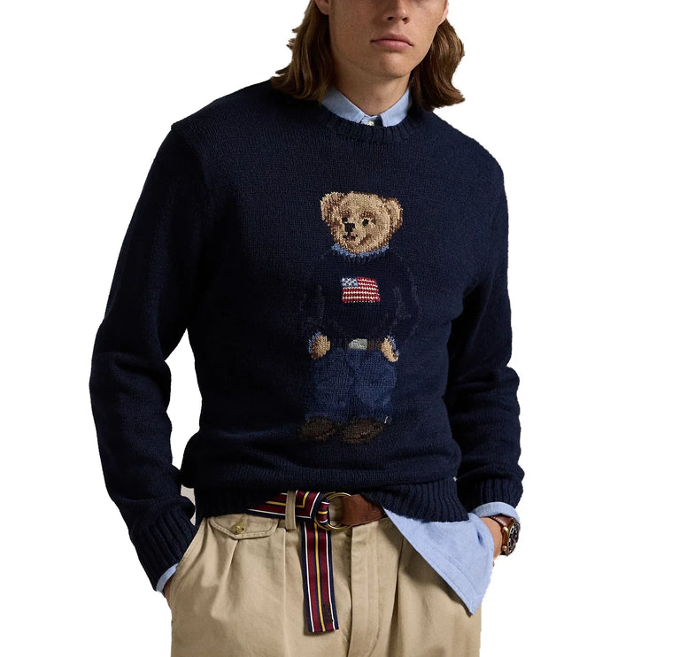 Polo Ralph Lauren Men's Polo Bear Cotton-Linen Sweater Bear Navy