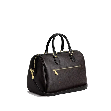 Coach Women's Rowan Large Satchel Bag In Signature Canvas Gold/Walnut/Black