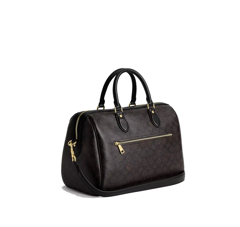 Coach Women's Rowan Large Satchel Bag In Signature Canvas Gold/Walnut/Black