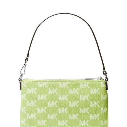 Michael Kors Women's Jet Set Travel Small Logo Jacquard Denim Wristlet Lime/Silver