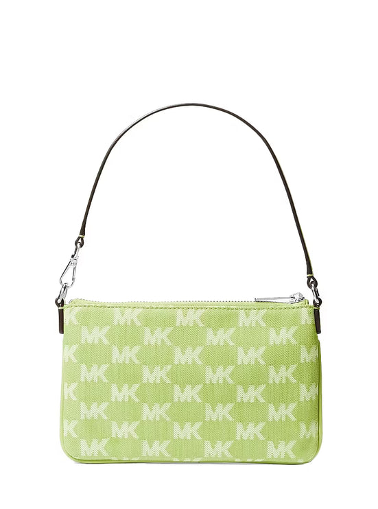 Michael Kors Women's Jet Set Travel Small Logo Jacquard Denim Wristlet Lime/Silver