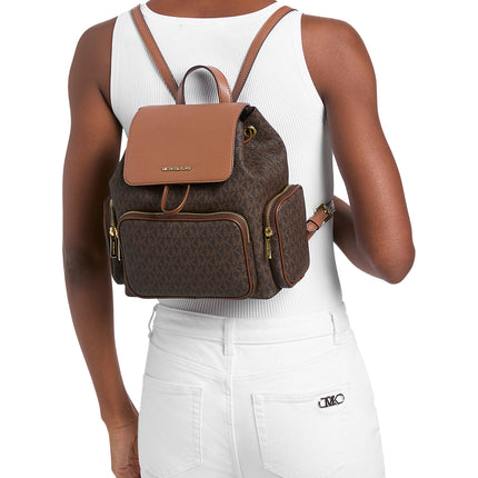 Michael Kors Women's Merritt Small Signature Logo Cargo Backpack Brown/Gold