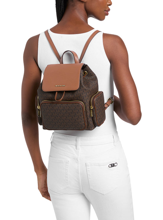 Michael Kors Women's Merritt Small Signature Logo Cargo Backpack Brown/Gold
