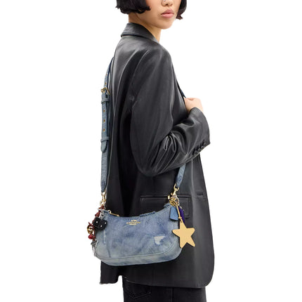 Coach Women's Teri Shoulder Bag In Loved Denim With Charms Gold/Light Indigo