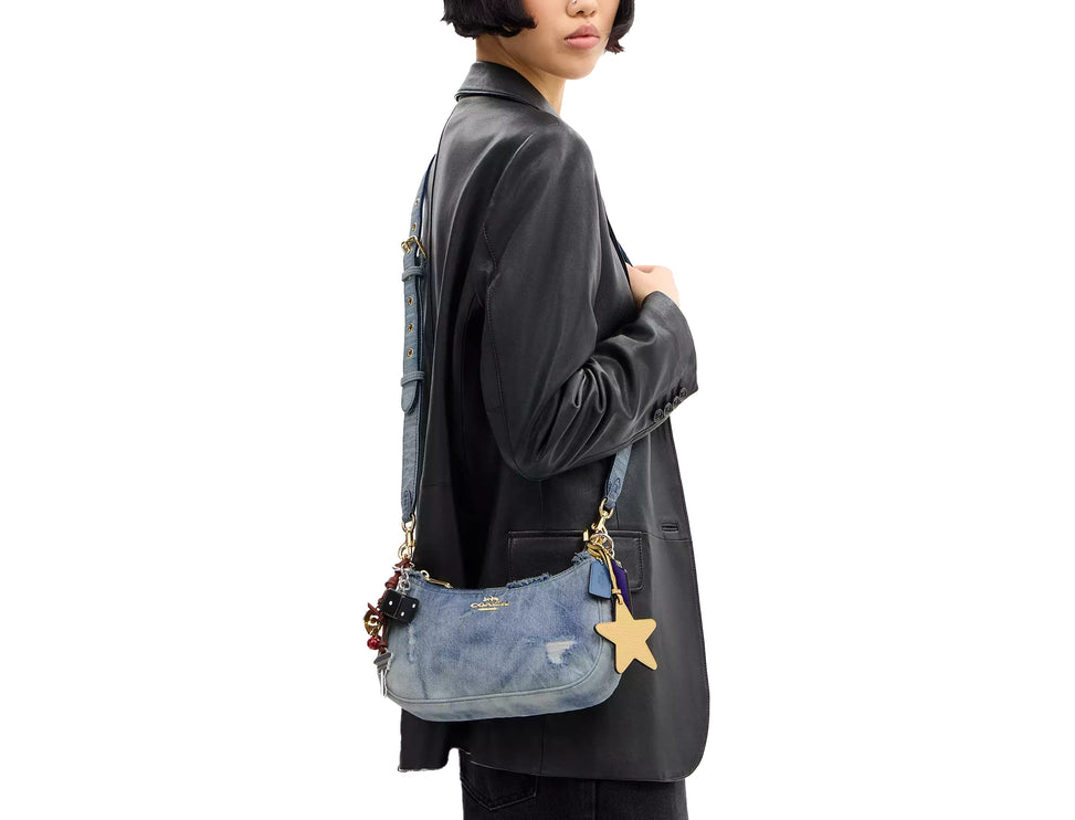 Coach Women's Teri Shoulder Bag In Loved Denim With Charms Gold/Light Indigo