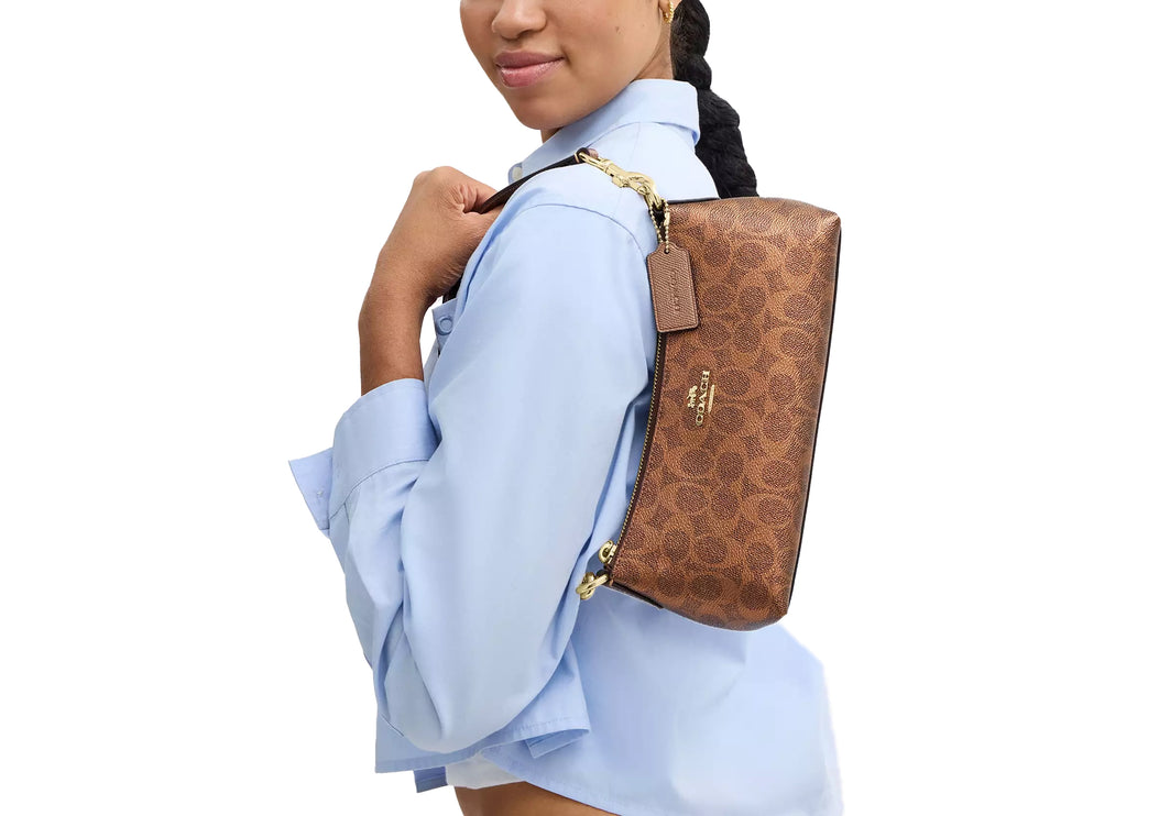 Coach Women's Charlotte Shoulder Bag In Signature Canvas Gold/Brown/Copper