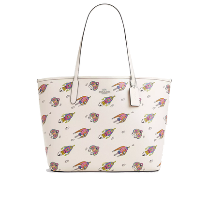 Coach Women's Cosmic Coach City Tote Bag With Rocket Print Novelty Leather/Silver/Chalk Multi