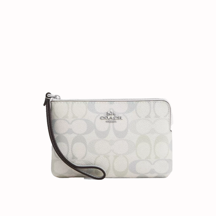 Coach Women's Corner Zip Wristlet In Pretty Signature Canvas Silver/Chalk/Blue