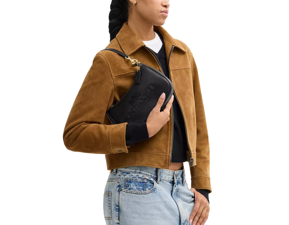 Coach Women's Teri Shoulder Bag With Beaded Coach Graphic Gold/Black