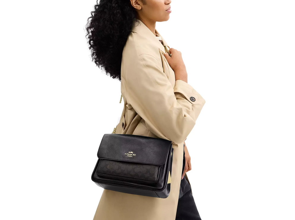 Coach Women's Elodie Crossbody Bag In Signature Canvas Gold/Walnut/Black