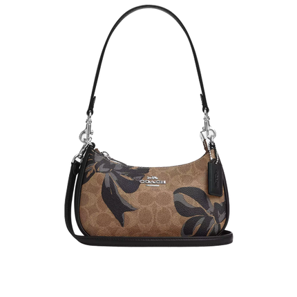 Coach Women's Teri Mini Crossbody Bag In Signature Canvas With Bow Print Silver/Tan/Black Multi