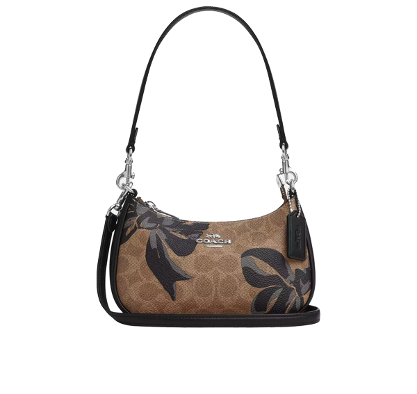 Coach Women's Teri Mini Crossbody Bag In Signature Canvas With Bow Print Silver/Tan/Black Multi