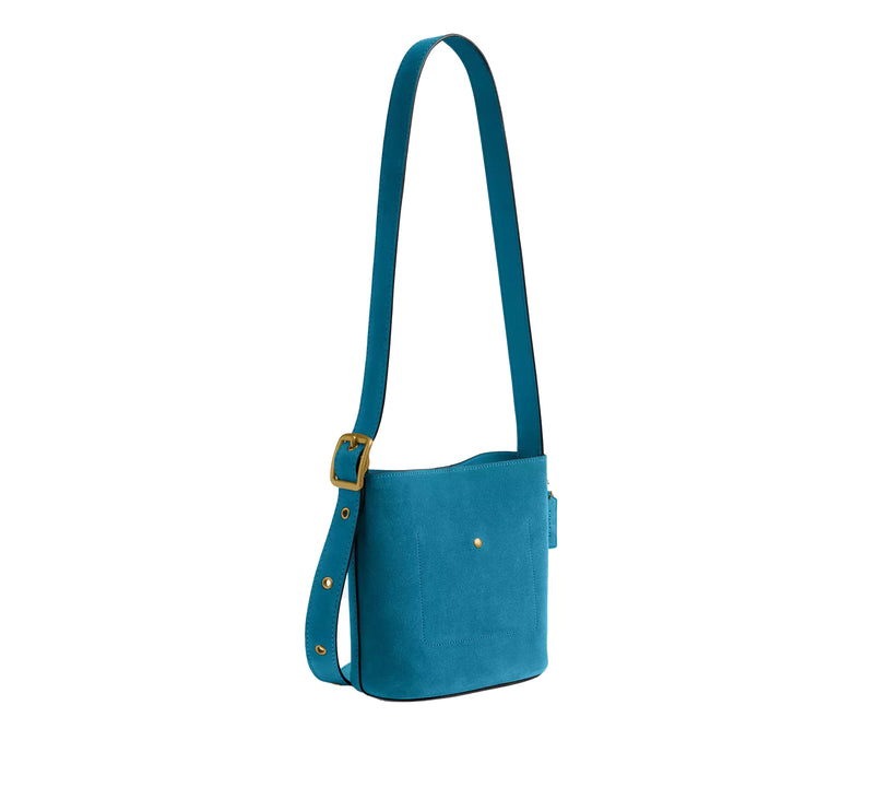 Coach Women's Bleecker Bucket Bag 21 Suede/Dark Brass/Sea Blue