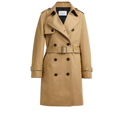 Coach Women's Mid Trench Coat With Signature Collar Khaki