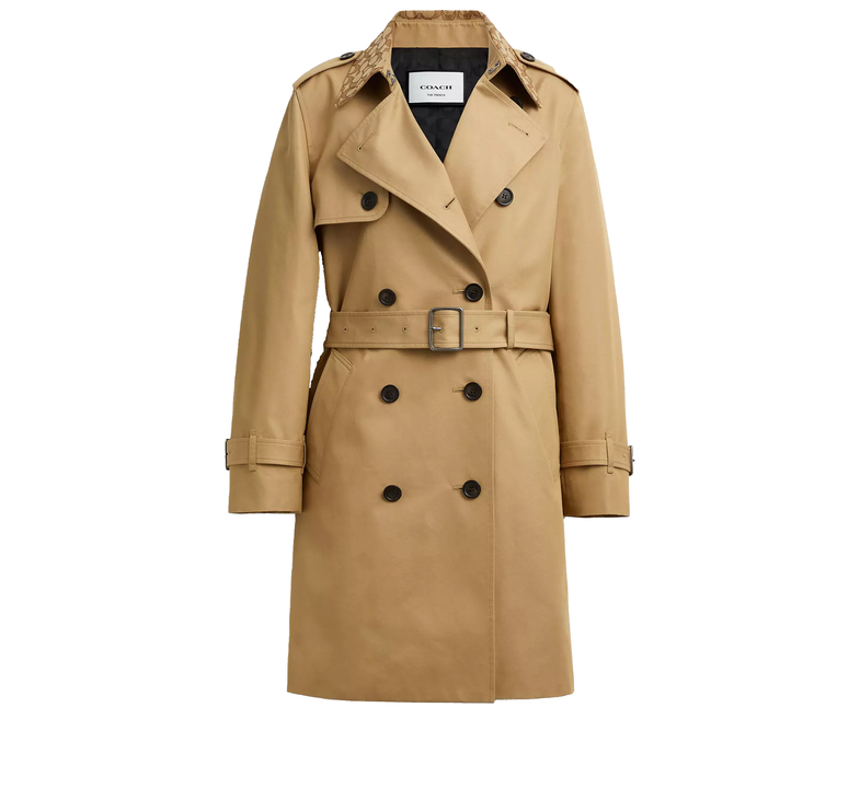 Coach Women's Mid Trench Coat With Signature Collar Khaki