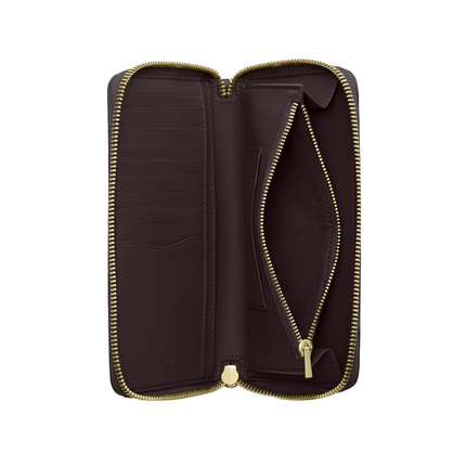 Coach Women's Long Zip Around Wallet With Detachable Card Case In Signature Canvas Gold/Walnut/Black