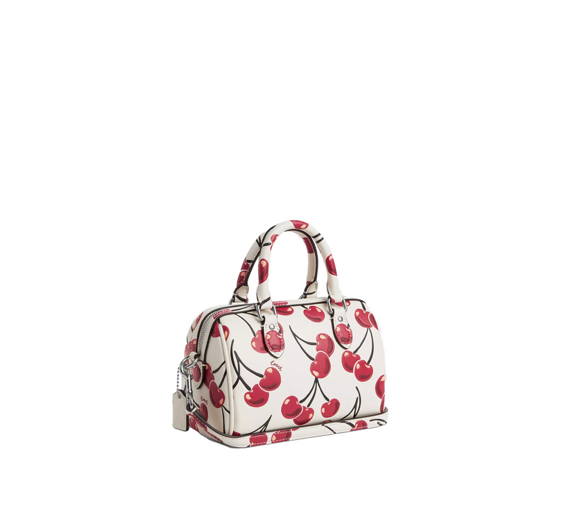 Coach Women's Mini Rowan Crossbody Bag With Cherry Print Silver/Chalk Multi