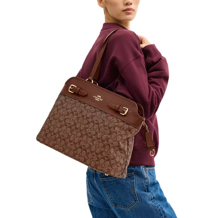 Coach Women's Easton Tote Bag In Signature Chenille Gold/Light Khaki/Vintage Brown