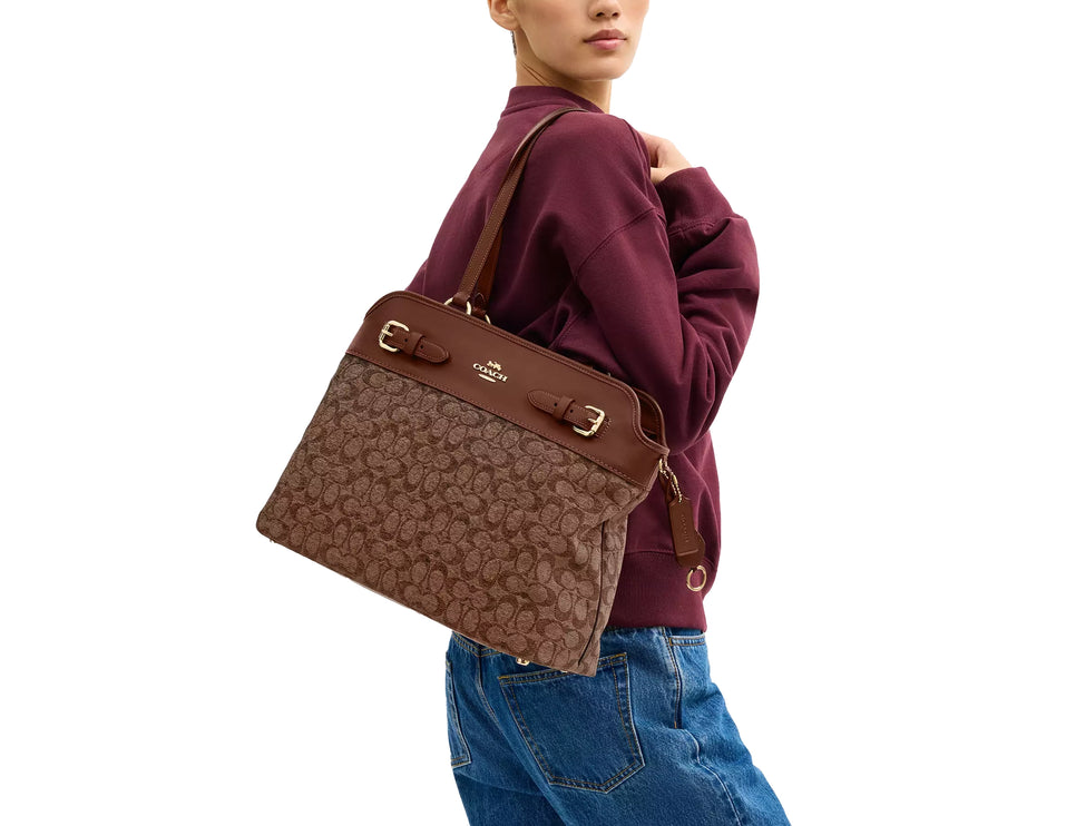 Coach Women's Easton Tote Bag In Signature Chenille Gold/Light Khaki/Vintage Brown