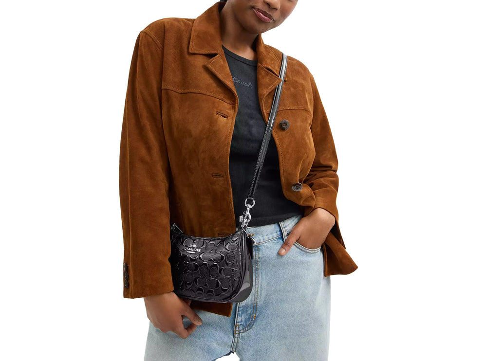 Coach Women's Teri Shoulder Bag In Signature Leather With Heart Charm Silver/Black