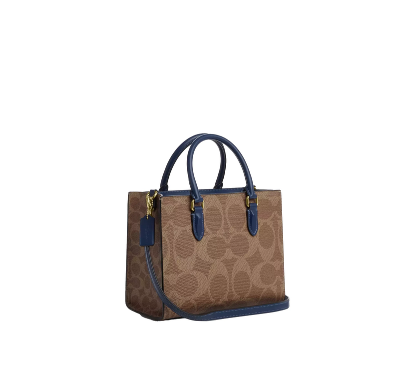 Coach Women's Maggie Small Tote Bag In Signature Canvas Gold/Tan/Deep Blue