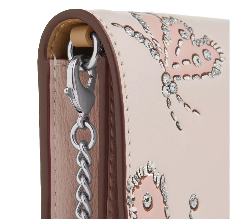 Coach Women's Mini Wallet On A Chain With Sparkly Butterfly Print Novelty Leather/Silver