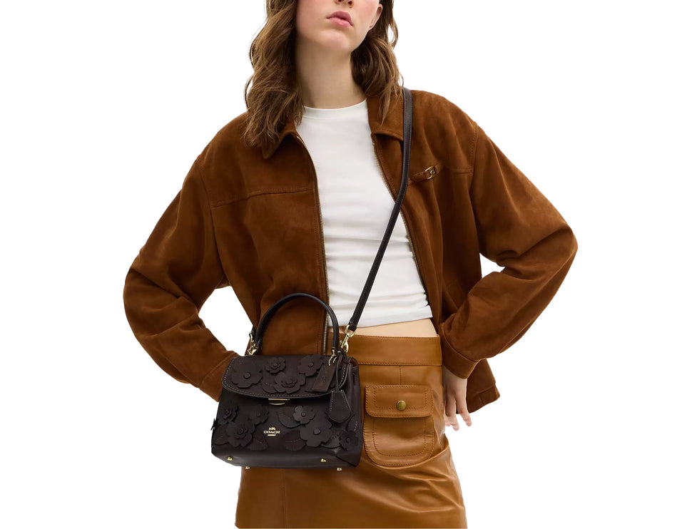 Coach Women's Emory Top Handle Bag With Floral Applique Gold/Maple