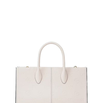 Michael Kors Women's Mirella Medium Logo Debossed Satchel Bag Light Cream/Gold