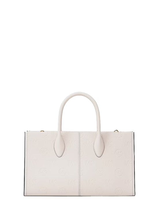 Michael Kors Women's Mirella Medium Logo Debossed Satchel Bag Light Cream/Gold