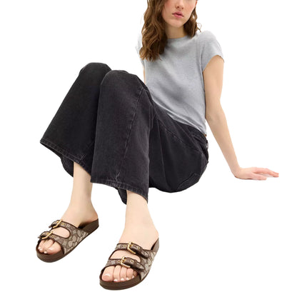Coach Women's Two Band Buckle Sandal In Signature Jacquard Oak/Maple