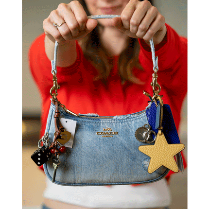 Coach Women's Teri Shoulder Bag In Loved Denim With Charms Gold/Light Indigo