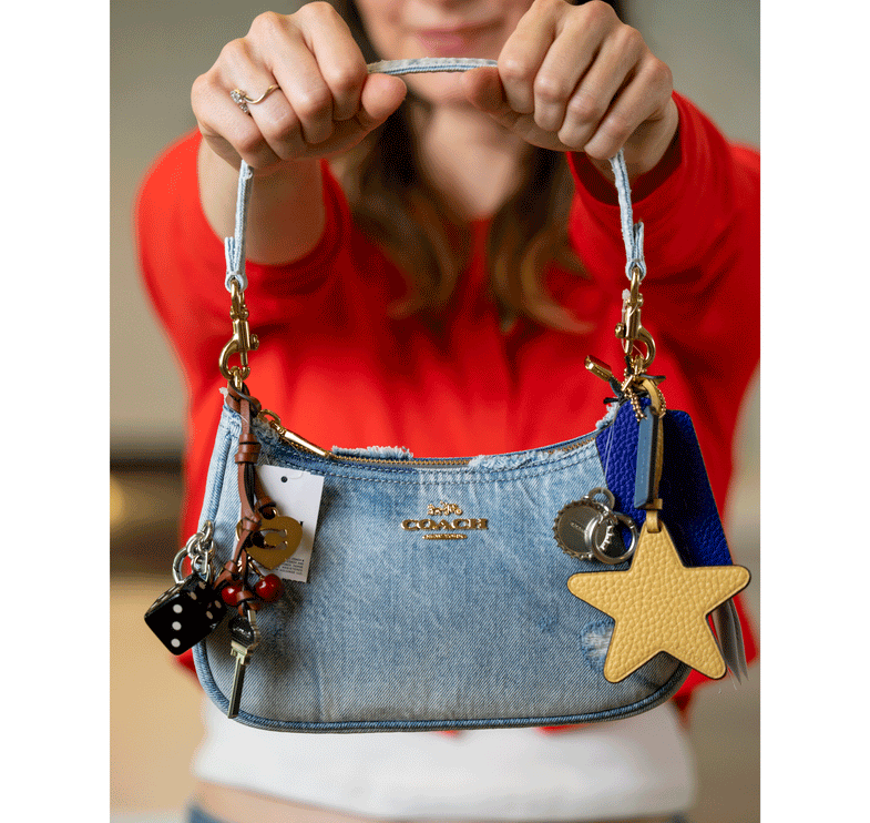 Coach Women's Teri Shoulder Bag In Loved Denim With Charms Gold/Light Indigo