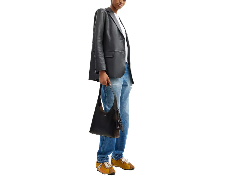 Coach Women's Brooklyn Shoulder Bag 28 In Loved Leather Silver/Black Brown