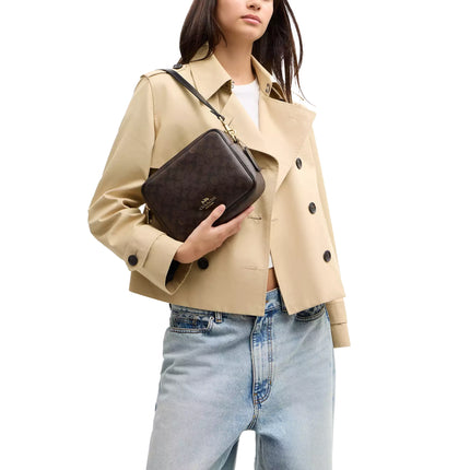 Coach Women's Carey Crossbody Bag In Signature Canvas Gold/Walnut/Black
