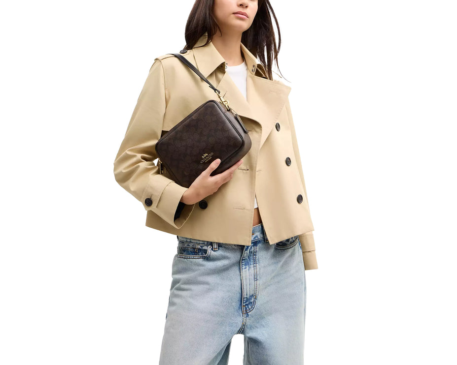 Coach Women's Carey Crossbody Bag In Signature Canvas Gold/Walnut/Black