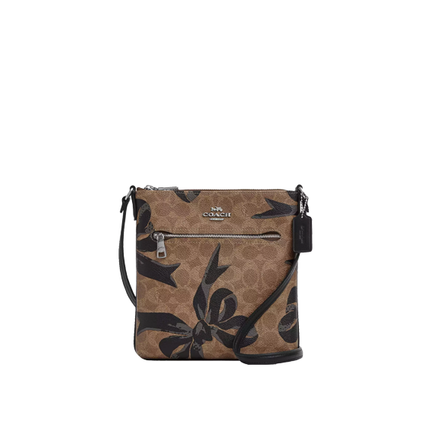 Coach Women's Mini Rowan File Bag In Signature Canvas With Bow Print Silver/Tan/Black Multi