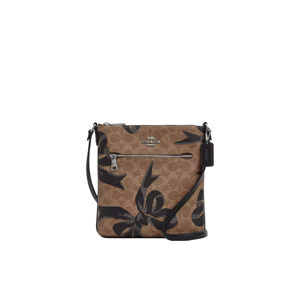 Coach Women's Mini Rowan File Bag In Signature Canvas With Bow Print Silver/Tan/Black Multi