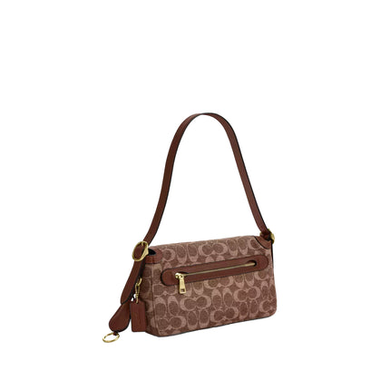 Coach Women's Etta Small Flap Shoulder Bag In Signature Chenille Gold/Light Khaki/Vintage Brown
