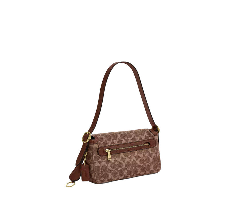 Coach Women's Etta Small Flap Shoulder Bag In Signature Chenille Gold/Light Khaki/Vintage Brown