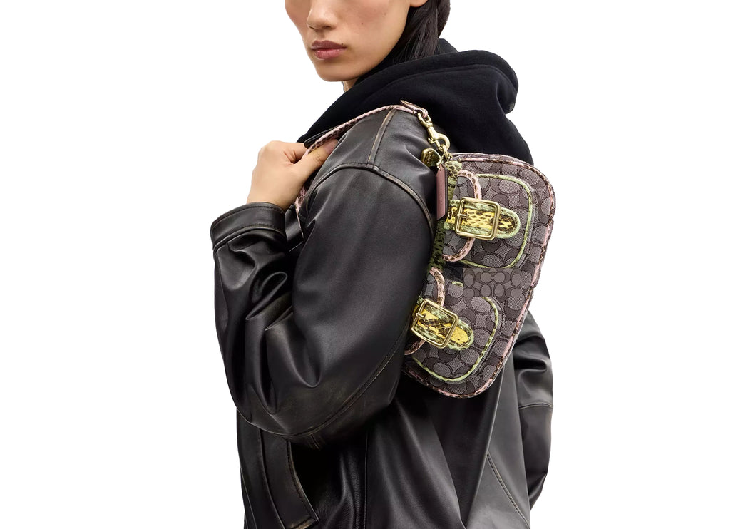 Coach Women's Ashton Shoulder Bag In Signature Jacquard Snake Embossed Leather/Gold/Oak Multi