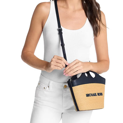 Michael Kors Women's Tatum Medium Woven Convertible Crossbody Bag Navy