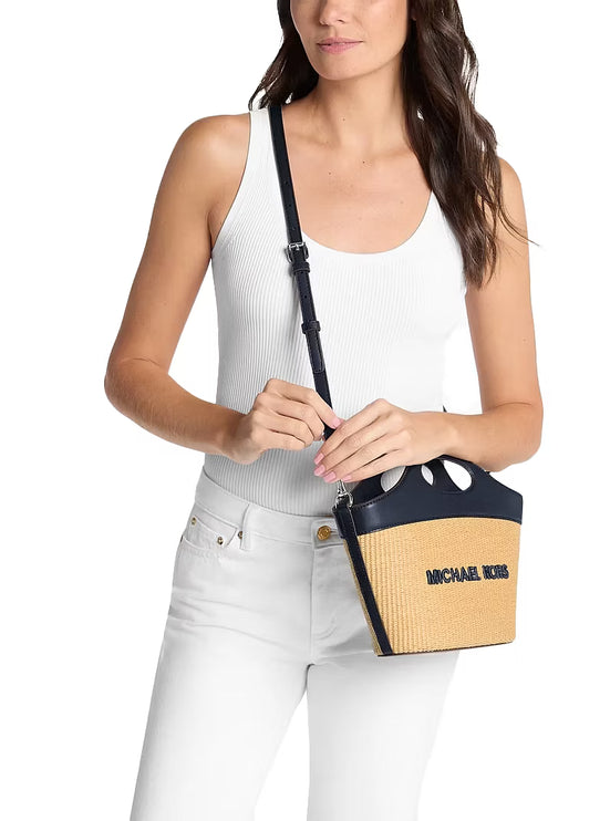 Michael Kors Women's Tatum Medium Woven Convertible Crossbody Bag Navy