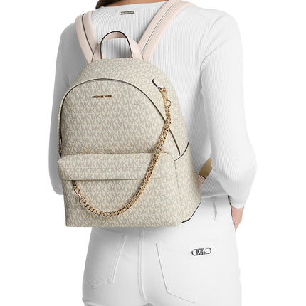 Michael Kors Women's Slater Medium Signature Logo Backpack Light Cream Multi/Gold