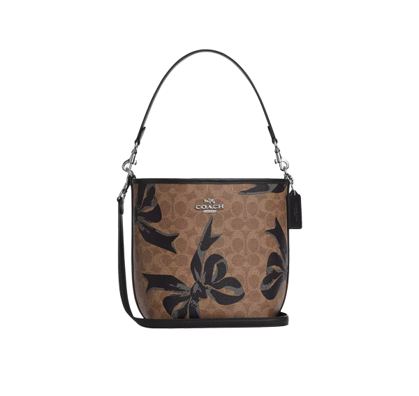 Coach Women's City Bucket Bag In Signature Canvas With Bow Print Silver/Tan/Black Multi