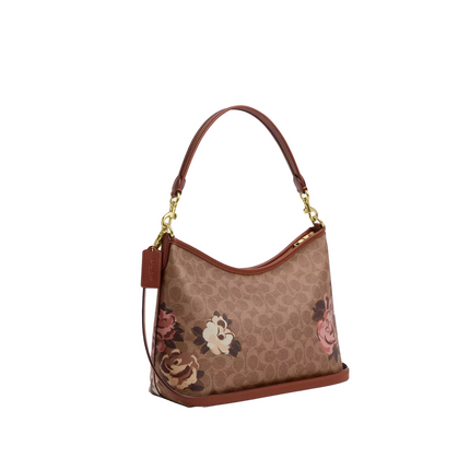 Coach Women's Laurel Shoulder Bag In Signature Canvas With Rose Print Gold/Tan Multi