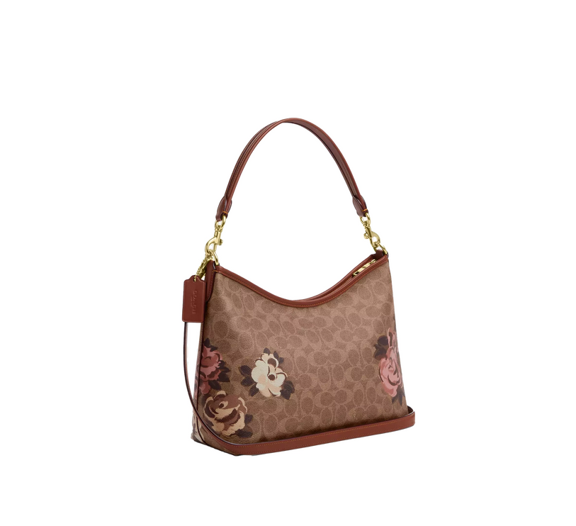 Coach Women's Laurel Shoulder Bag In Signature Canvas With Rose Print Gold/Tan Multi