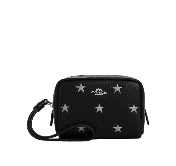 Coach Women's Pouch Wristlet With Star Print Silver/Black Multi