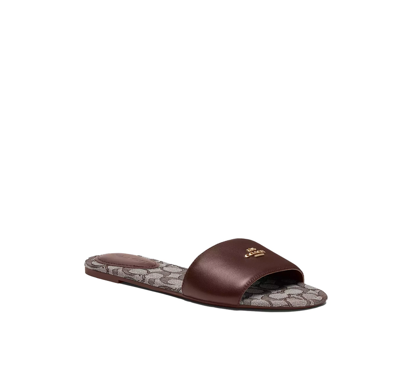 Coach Women's Slide Sandal In Signature Jacquard Oak/Maple